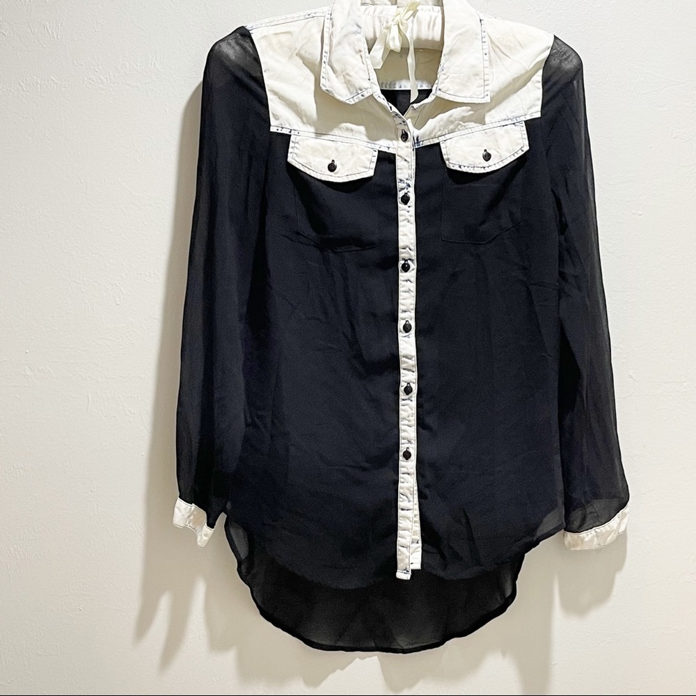 BLACK SWAN Chambray & Sheer Black Chiffon Top